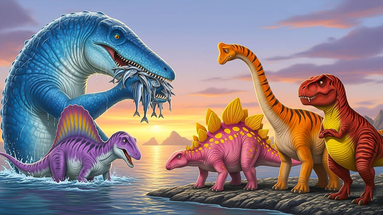 Spinosaurus vs Mosasaurus 🐊🎣 Fishing Challenge with T-Rex – Who Wins?