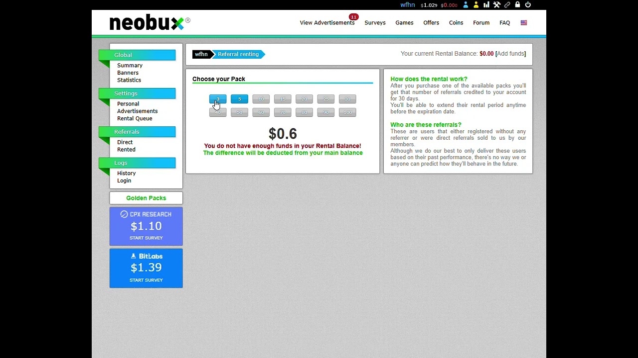 Adding Rented Referrals To Neobux