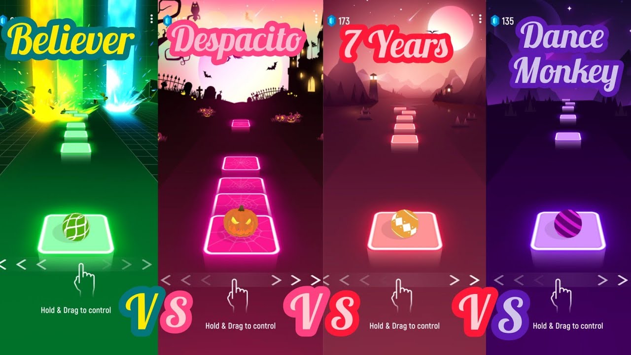 Believer Vs Despacito Vs 7 Years Vs Dance Monkey - Tiles Hop