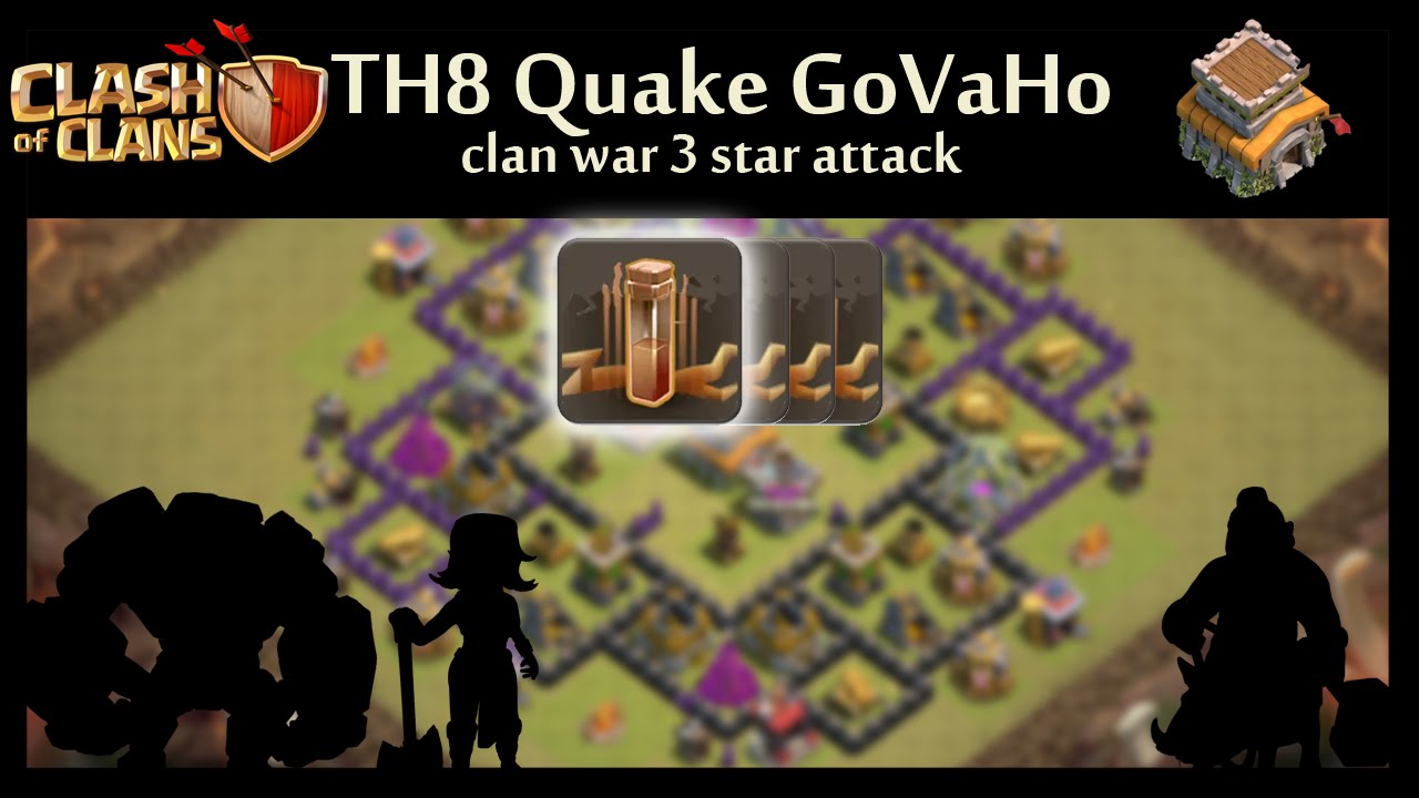 Clash of Clans | TH8 Earthquake GoVaHo Clan War 3 star attack replay | Attack by JuiceBox