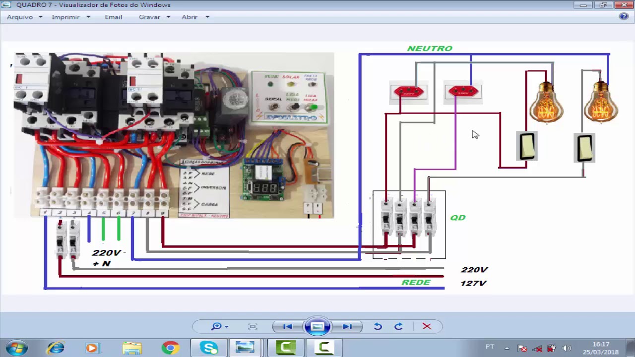 COMO LIGAR SISTEMA DE TRANSFERÊNCIA AUTOMÁTICA REDE E SOLAR BIVOLT. 220V