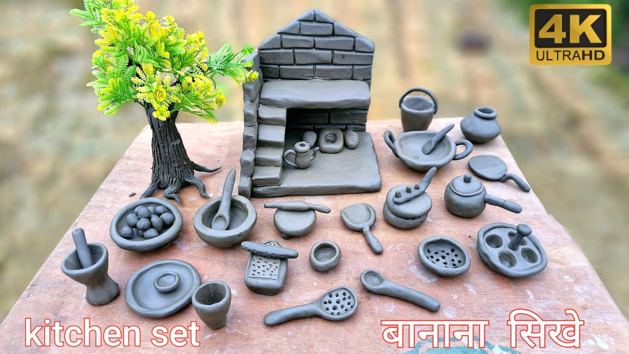 🏡New design kitchen set mitti🍜how to make miniature handmade kitchen set with clay/miniature house