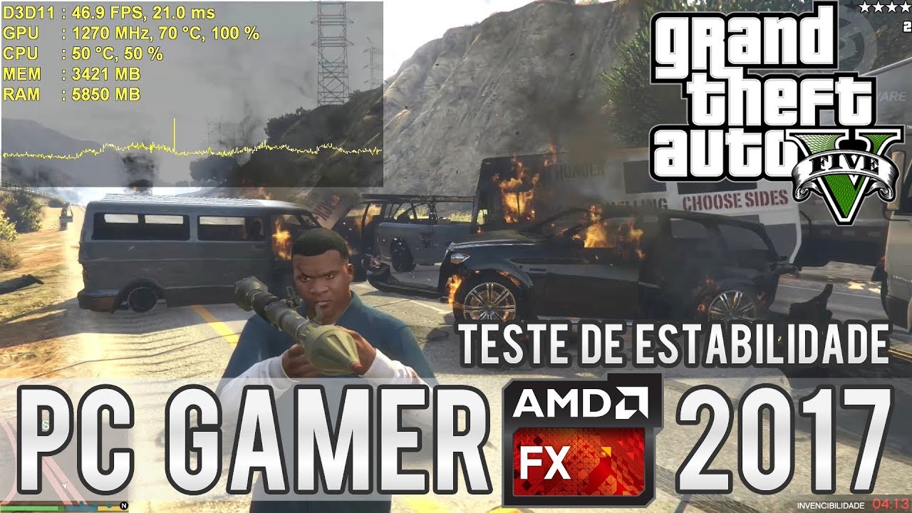 PC GAMER AMD FX 2017 - Teste de estabilidade em GTA 5 - FPS e Frametime (FX 8300/RX 470 4GB)