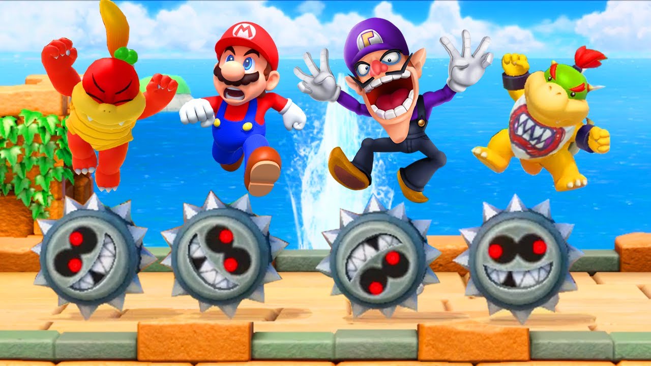 Super Mario Party Minigames - Mario vs Pom Pom vs Bowser Jr vs Waluigi