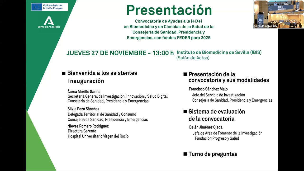 Presentación de la convocatoria para la I+D+i Biomédica financiada con Fondos FEDER.