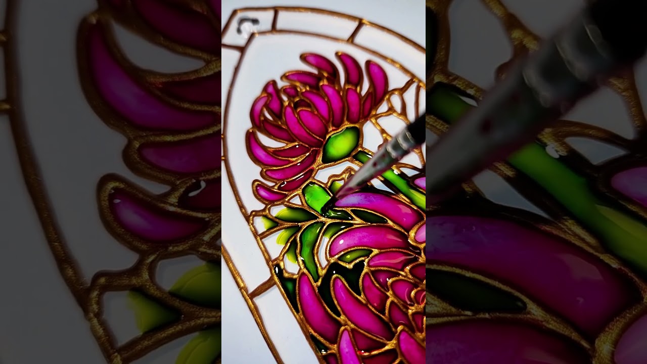 painting stained glass chrysanthemums  