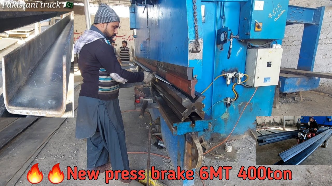 New press brake at Pakistani truck work shop unloading installation and banding