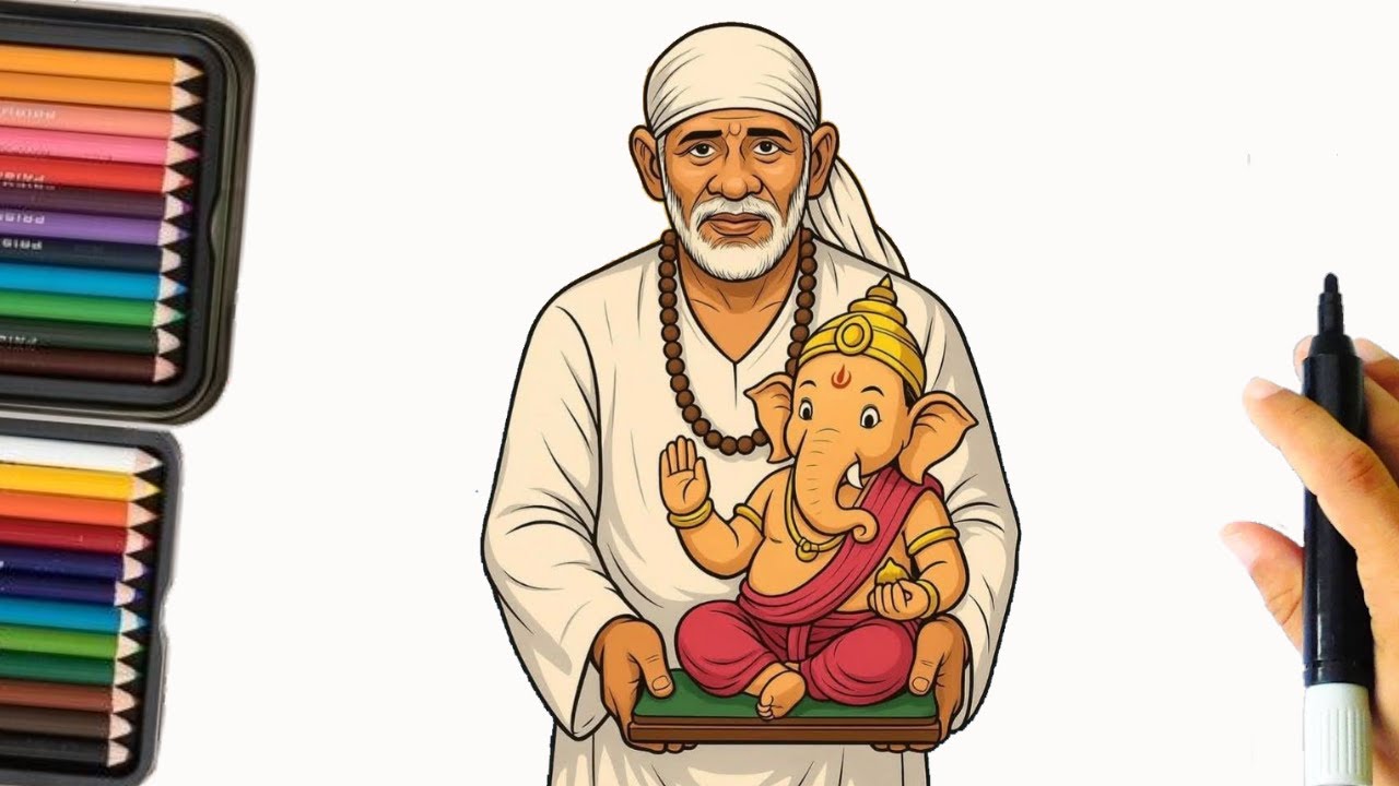 Sai Baba and Ganesh Ji Drawing | Divine Art tutorial