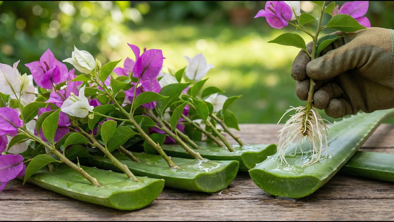 Just use aloe vera!The bougainvillea branch will instantly sprout 999 roots and bloom all year round