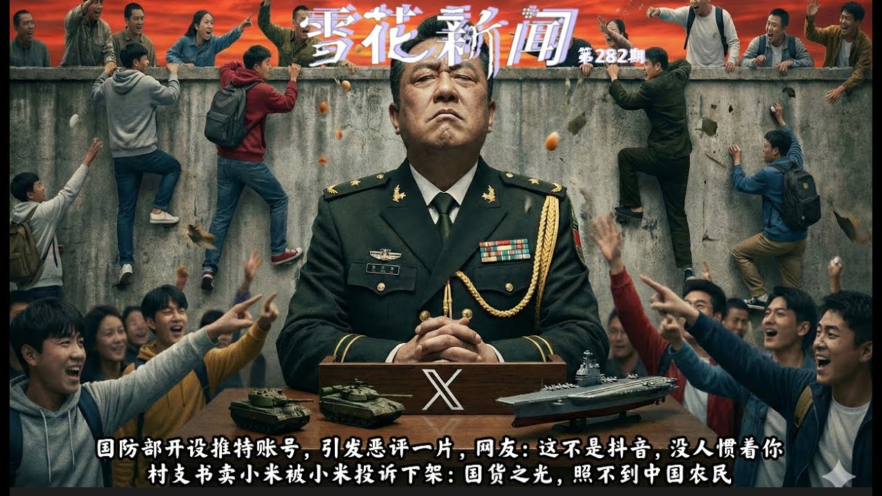 国防部开设推特账号，引发恶评一片，网友：这不是抖音，没人惯着你。村支书卖小米被小米投诉下架：国货之光，照不到中国农民【雪花每日新闻】