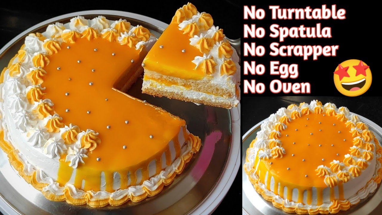 Mango Cake Without Any Baking Tools |No Turntable, Spatula, Scrapper ,Egg|Mango Cake In Lockdown