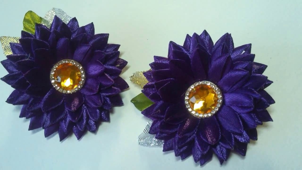 DIY Резиночки хризантемки из узкой ленты/ Hair ornaments of narrow tape