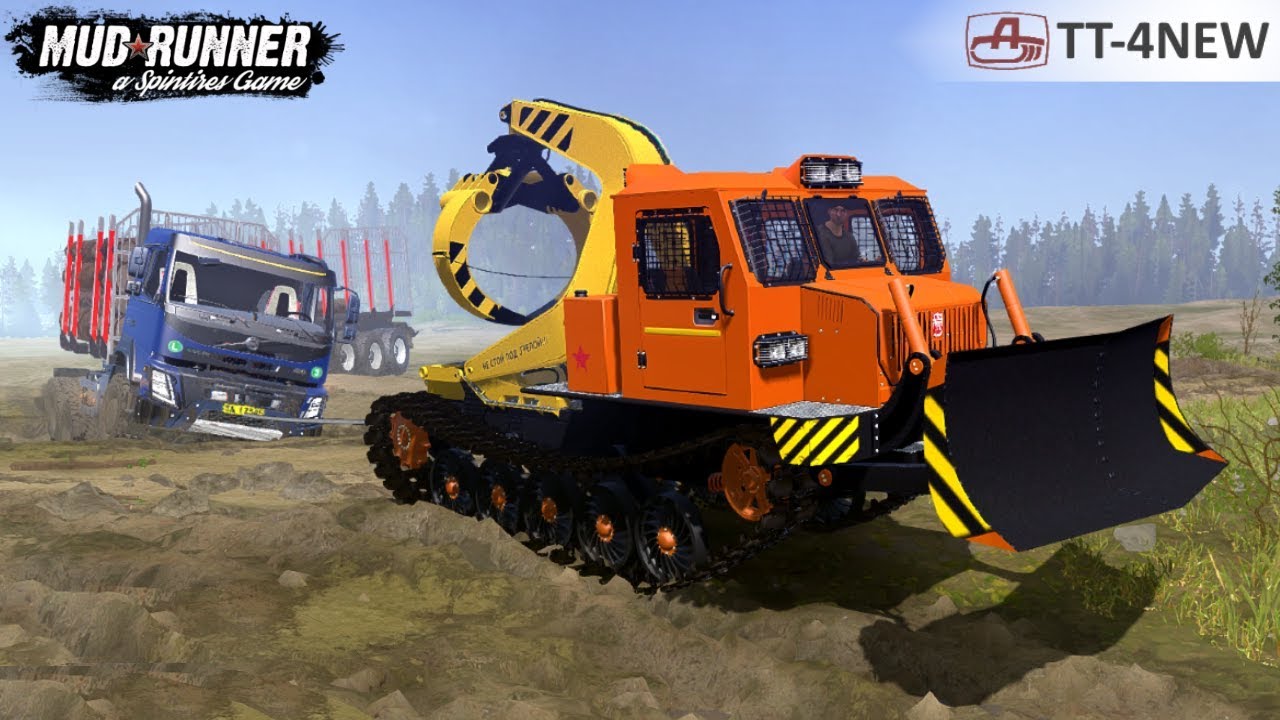 Spintires: MudRunner - TT 4NEW Tracked Skidder Pulls a Stuck Volvo out of the Swamp