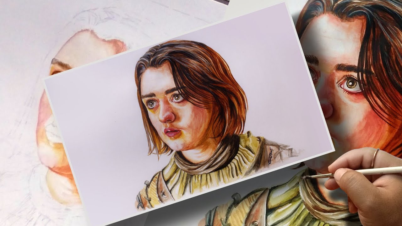 Arya Stark Game of Thrones Fan Art water color time lapse speed painting