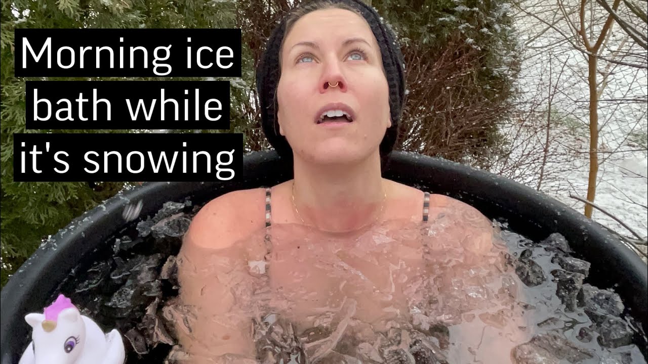 Morning ice bath while snowing