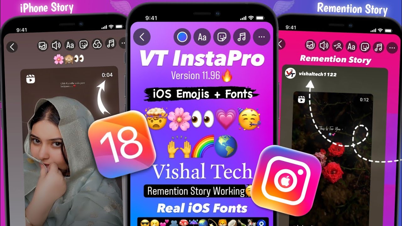 InstaPro v11.96 😎| Remention Story + Sound | iOS Emojis + All iOS Fonts | Round Edge Story