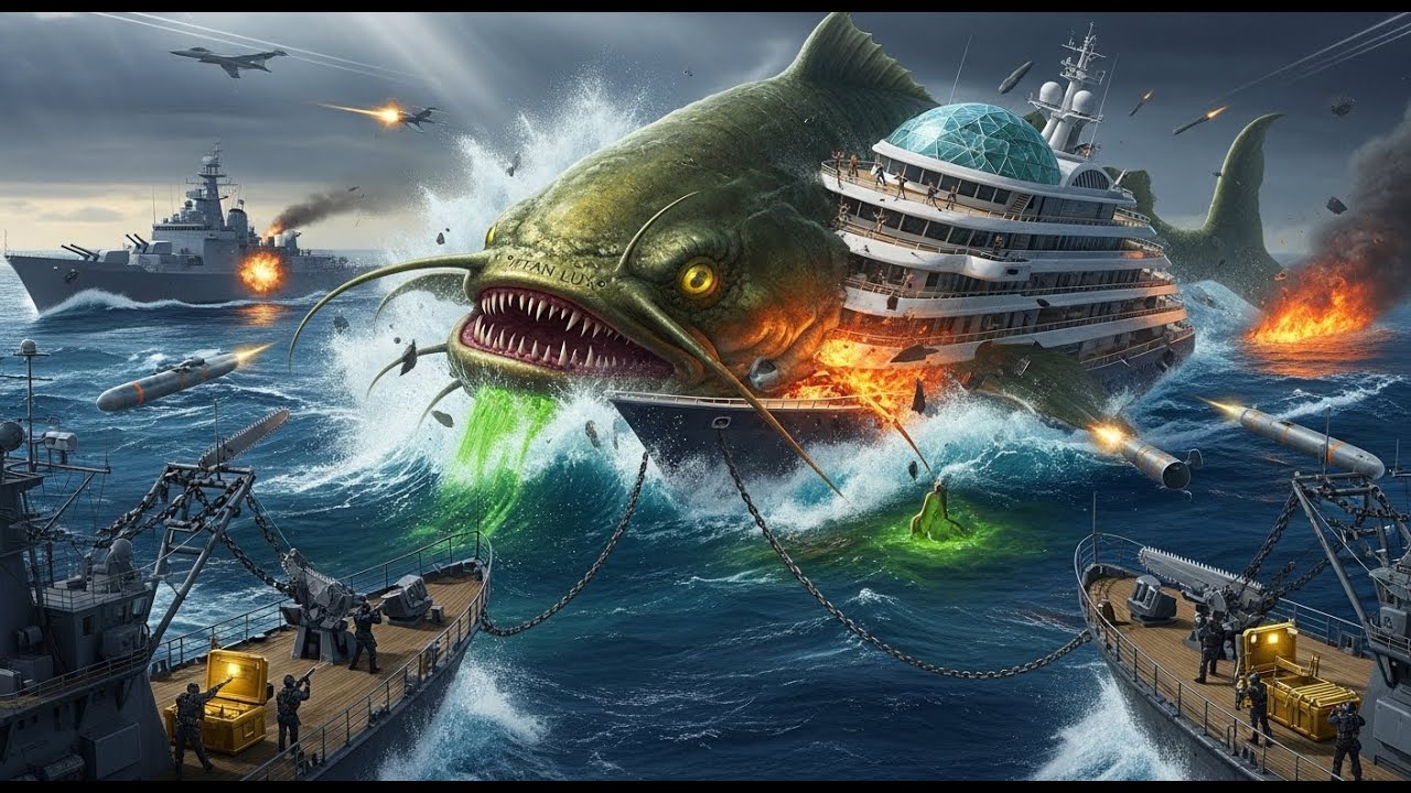 Titan Lux Sunk! Giant Catfish Monster vs Military Battle!