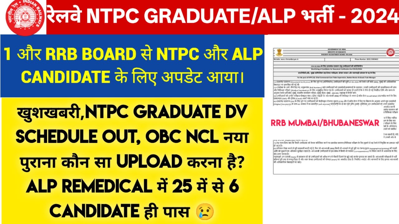 RRB Mumbai NTPC GRADUATE DV Schedule Out ✅//Rail Swaraj 