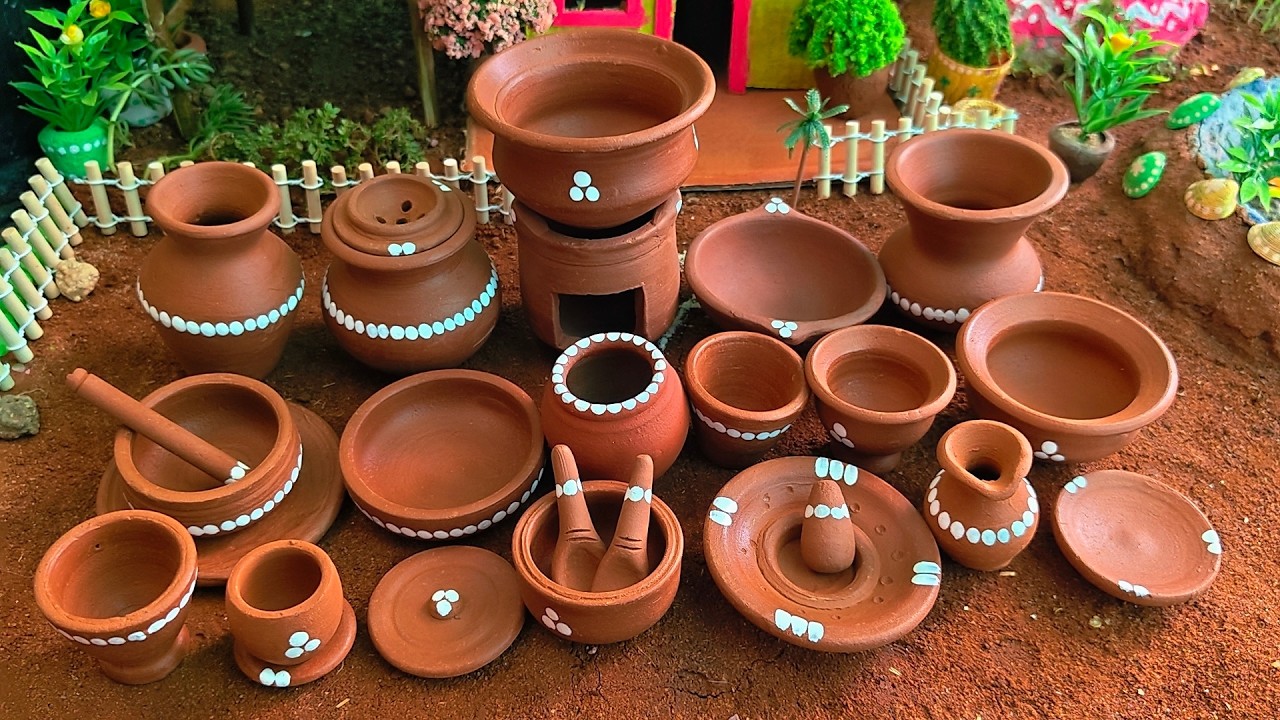 Miniature Clay Kitchen Setup 🏺| Mini Village Kitchen collection | Unboxing | Real Cooking Clay pots