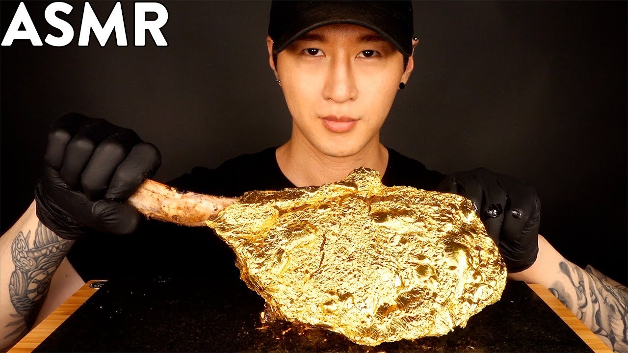 ASMR GOLD TOMAHAWK STEAK MUKBANG (THANK YOU 4 MILLION SUBSCRIBERS) COOKING & EATING SOUNDS