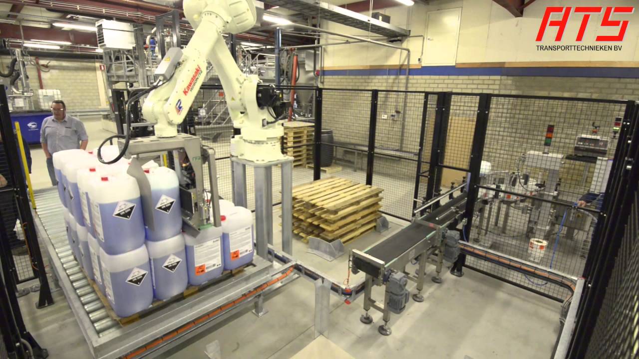 Robot palletiser for jerrycans