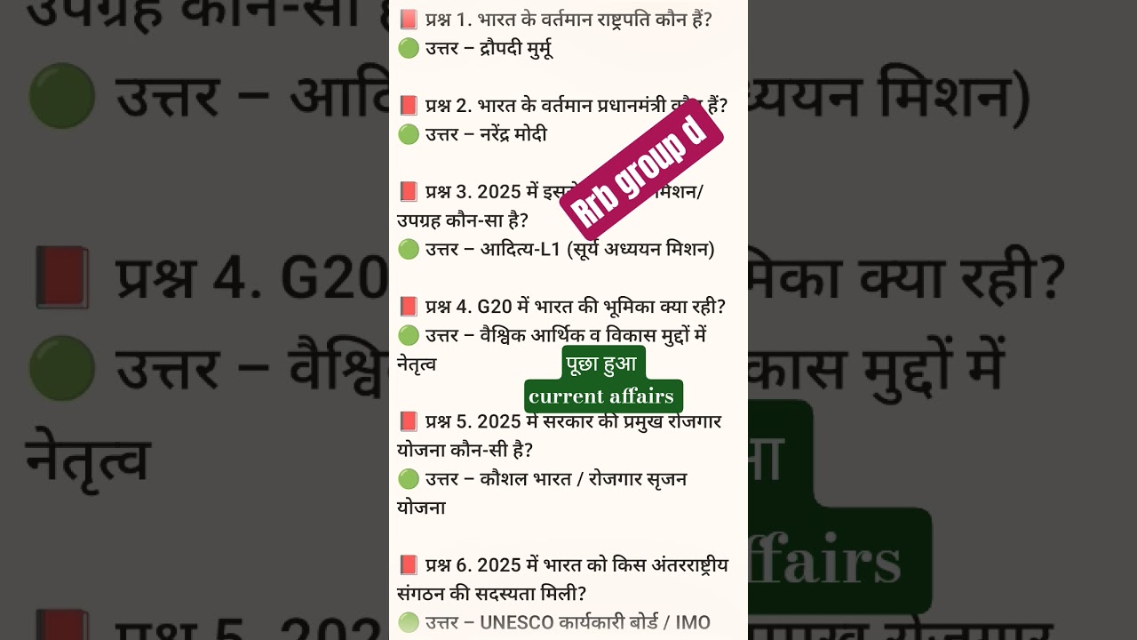 RRB GROUP D 🎁 CURRENT AFFAIRS 2025 ll 