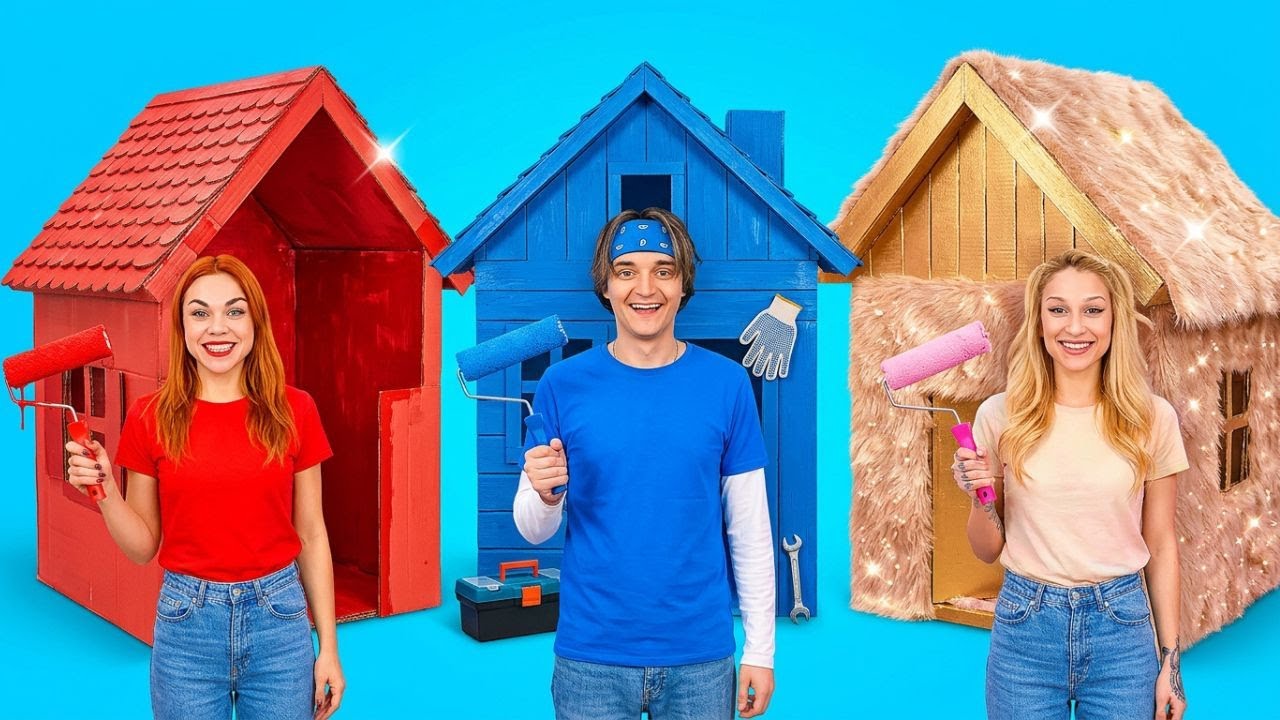 КРАСНЫЙ против СИНИЙ против РОЗОВОГО стиль 🏠✨ Экстремальная битва по переделке комнат