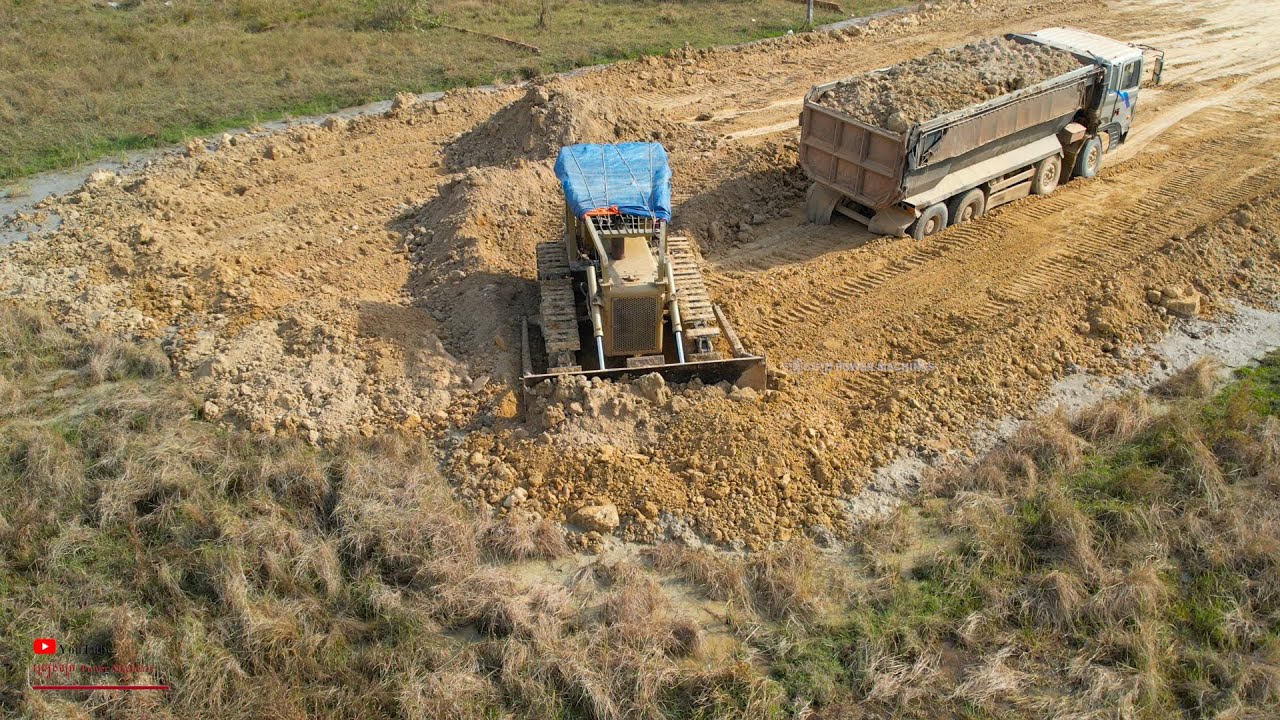 Great Extreme Construction In NEW Projects Of Big Bulldozer Expertise Removing Gravel Building Road