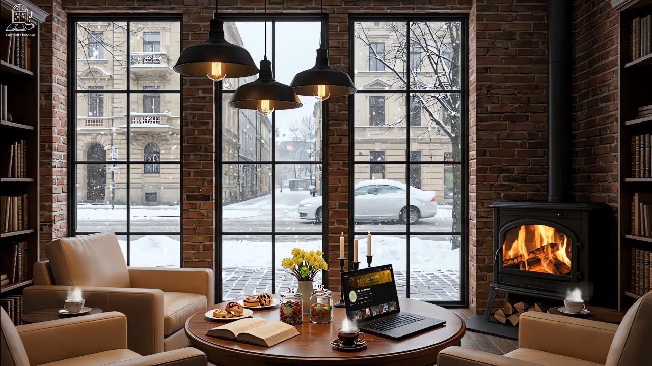 Warm Winter Fireplace Ambience with Jazz Instrumental Music for Concentration, Study, and Work