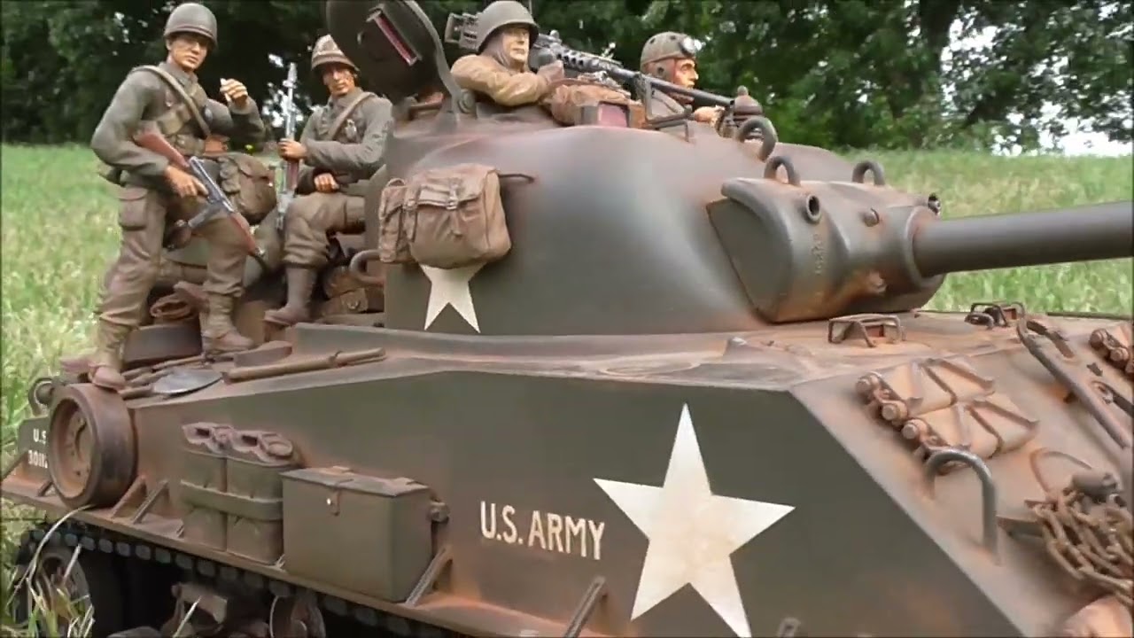 Tamiya 1/16th Sherman tank 56014 - Built and Upgraded By Tony Long - Vintage Bas Boy Rc