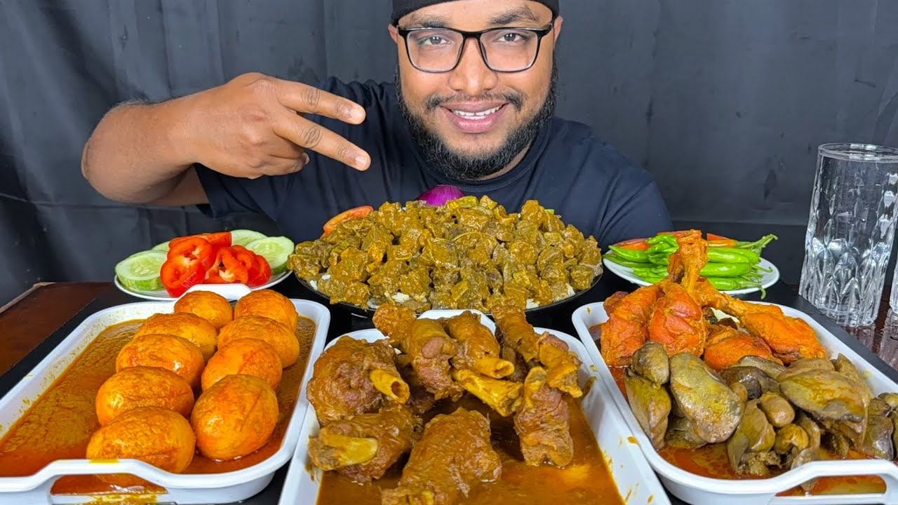 SPICY ASMR EATING MUTTON CURRY, CHICKEN LIVER CURRY, CHICKEN LEG PIECE, EGG CURRY AND MUTTON LUNGS