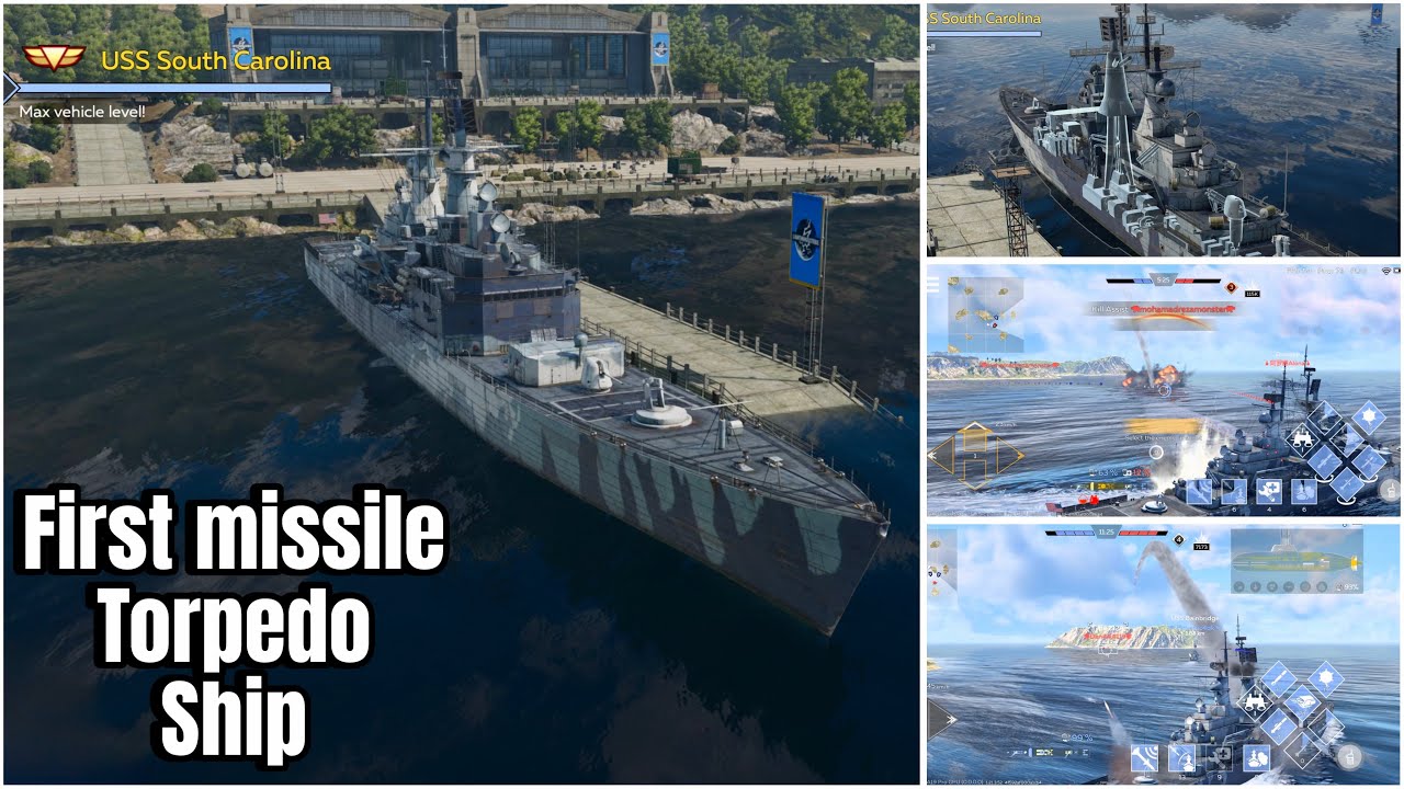 В War Thunder Mobile на борту USS South Carolina запущены противолодочные ракеты и торпеды.