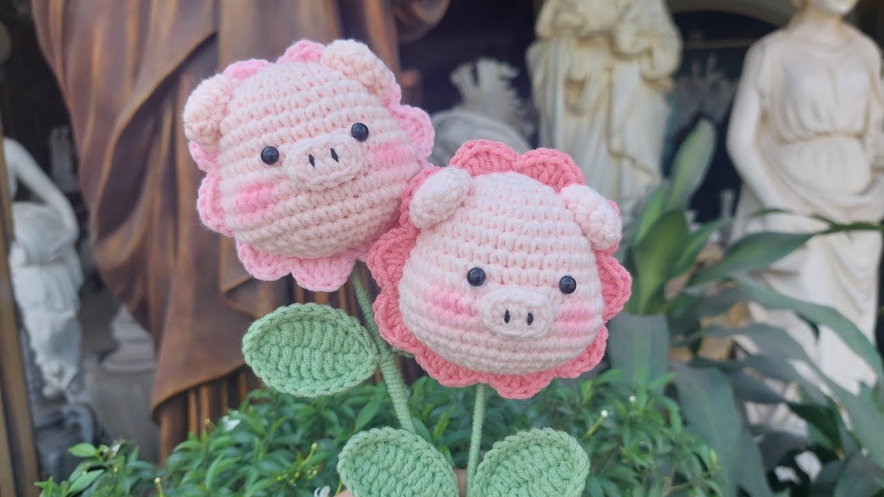 How to crochet PIG FLOWER | Crochet PIG | Hướng dẫn móc HOA ĐẦU HEO bằng len | Lem'n Do