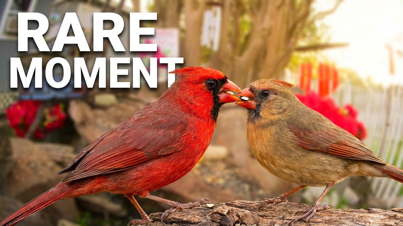 A Rare Garden Moment: Cardinals Sharing Seed + Close to 15 Mins of Serenity 🐦✨