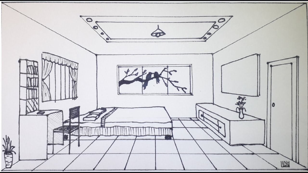 Phối cảnh - Cách vẽ căn phòng 1 điểm tụ - How to Draw a Room in 1- Point Perspective for Beginners
