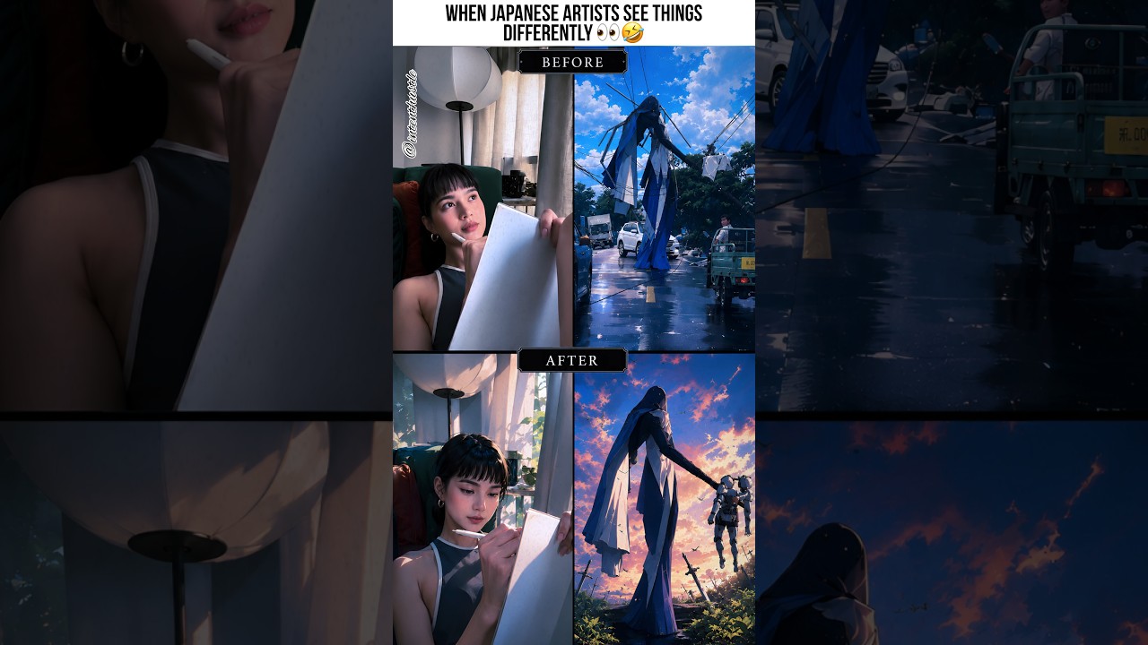 Everyone Sees a Broken Pole. Japanese Artists See a Final Boss 💀😭 #anime #shorts #japanese  #artist