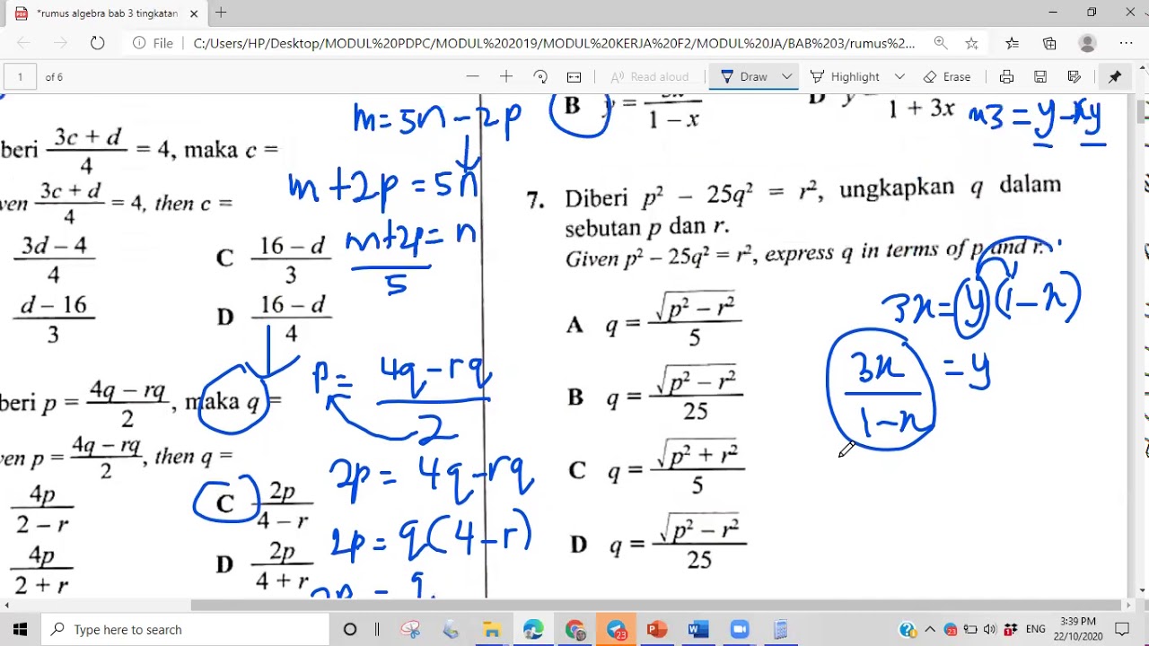 KERTAS 1 SPM  RUMUS ALGEBRA BAB 3 TINGKATAN 2