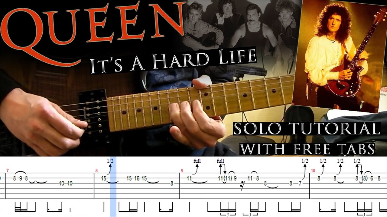 Queen - It's A Hard Life guitar solo lesson (with tablatures and backing tracks)