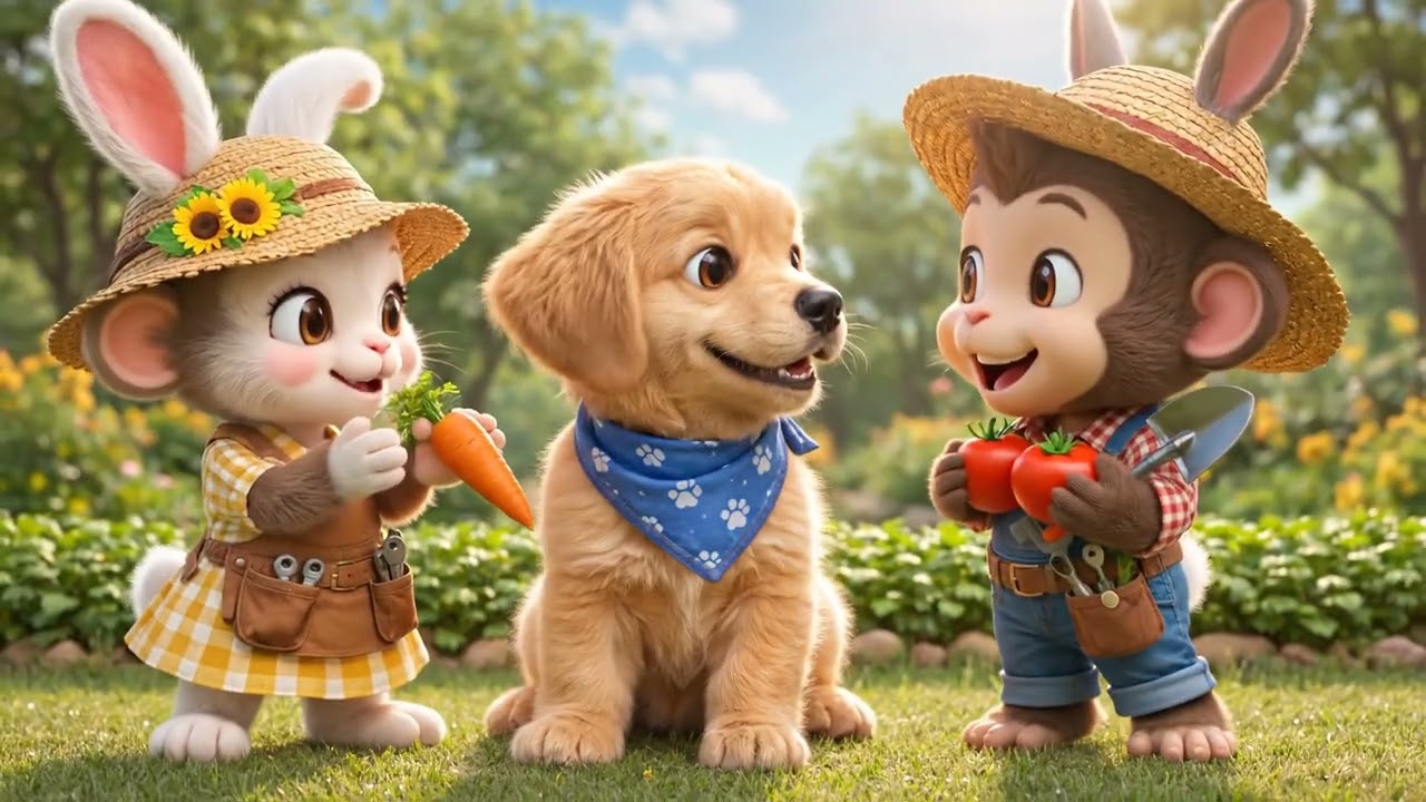 cheeky,lina and kuma take care of the vegetable garden.