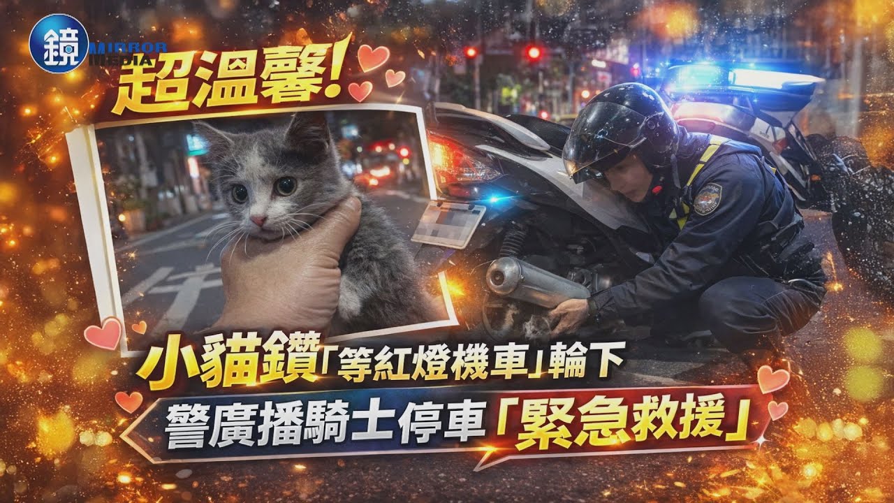 超溫馨！小貓鑽「等紅燈機車」輪下躲寒流 警急廣播騎士停車實施「道路救援」｜鏡週刊