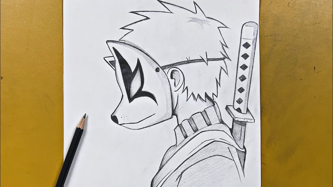 Anime sketch | How to draw ninja boy wearing anbu mask step-by-step