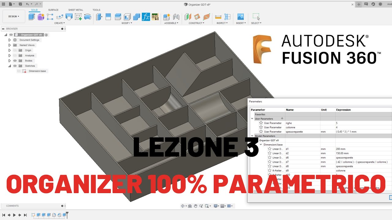 Corso Fusion 360 - Lezione 3 - Organizer parametrico
