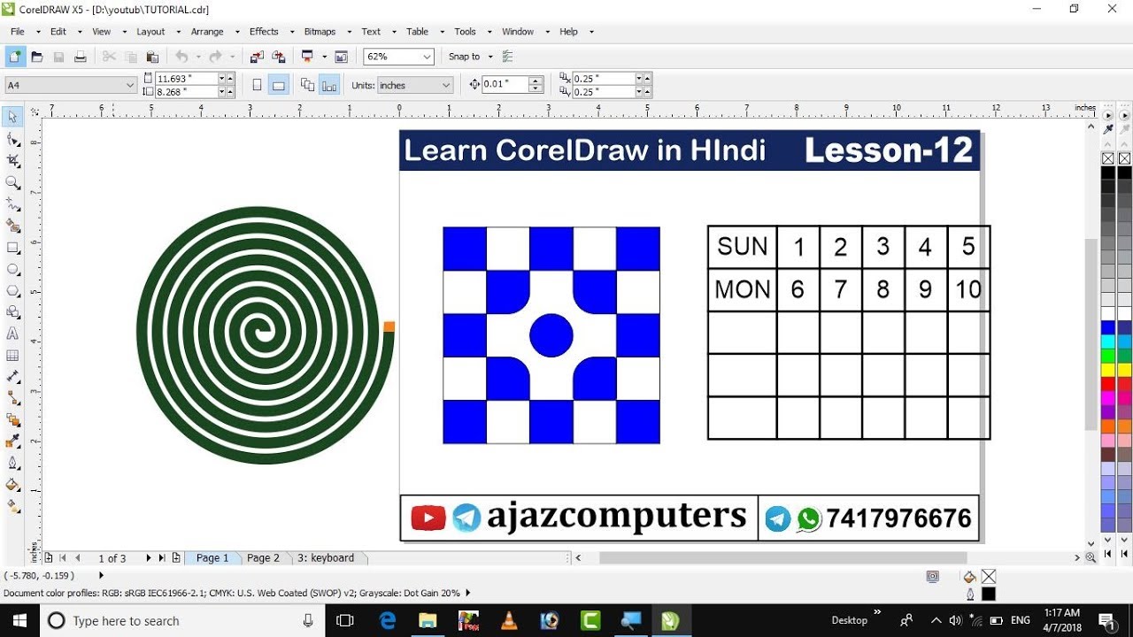 How to use Graph Paper Tool and Spiral Tool in CorelDraw. Learn CorelDraw in hindi tutorial 12