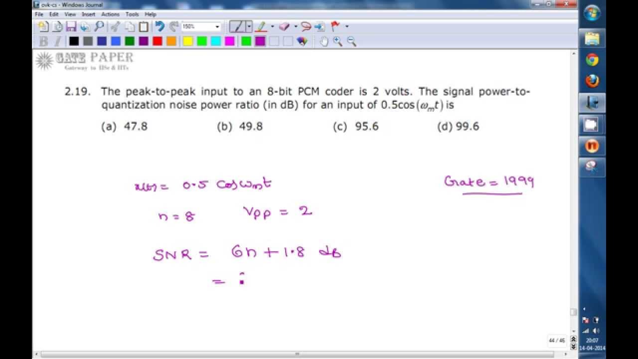 GATE 1999 ECE SNR of 8 bit PCM coder