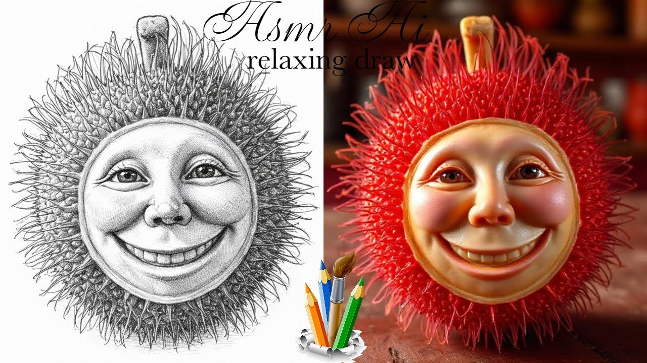 ASMR AI Video Rambutan and B&W draw Rambutan