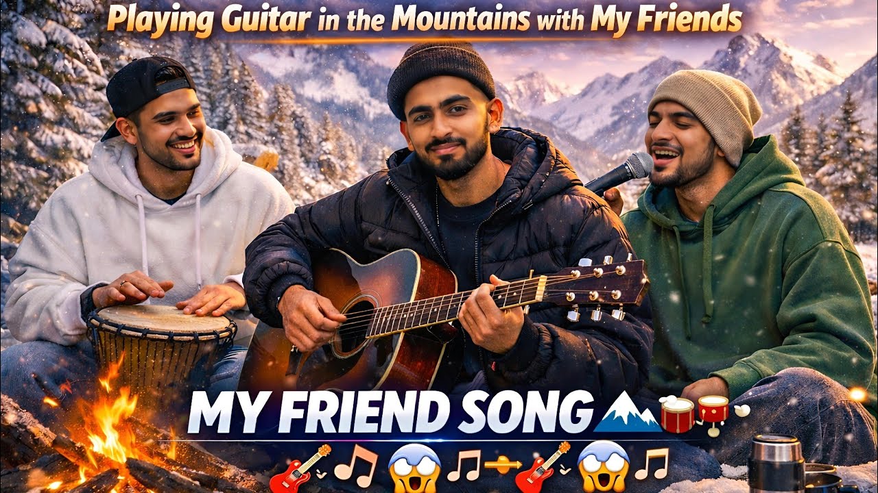 Playing guitar in the mountains with my friends Cover Punjabi song  My Friend Song :- 🏔️🎸🥁🎶😱