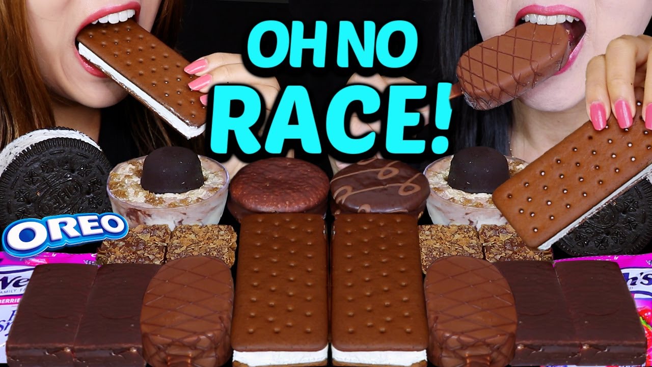 ASMR LEFTOVER DESSERT RACE! OREO ICE CREAM SANDWICH, CRUNCHY CHOCOLATE ICE CREAM BARS, BERRY GUMMY먹방