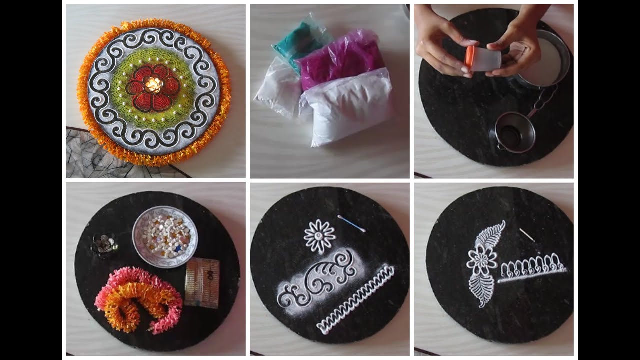 Rangoli colors | Rangoli making tools and how to use them | Accessorizing Rangoli designs