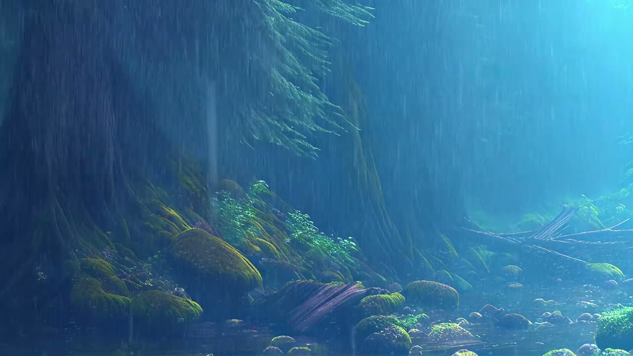 Rain in Foggy Forest Morning with Light Piano Ambience (8 Hours)