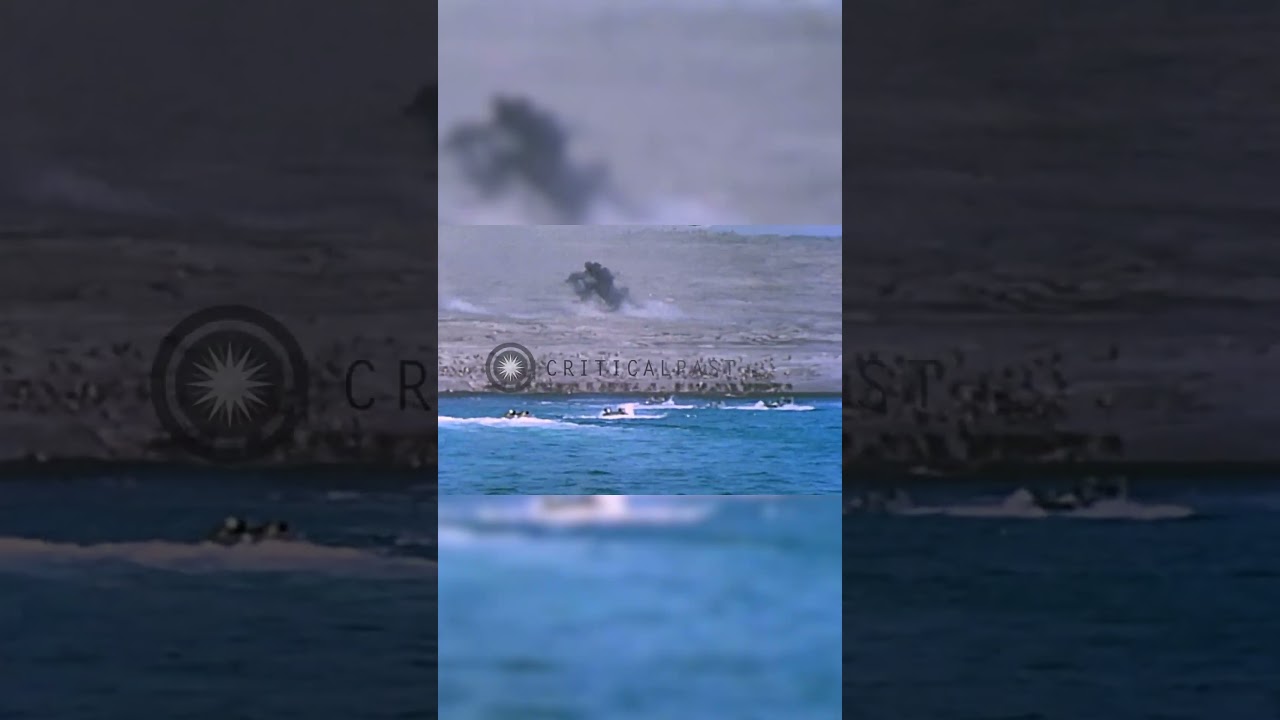 Bombing and firing at a beach and Mount Suribachi in Iwo Jima Pt. 3 